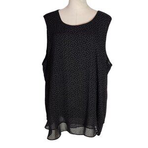 Cristina B Black White Polka Dot Sleeveless Chiffon Tunic Top Womens Size XXL